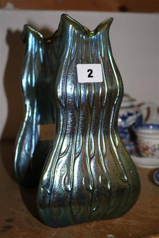 Pair Bohemian irridescent glass vases